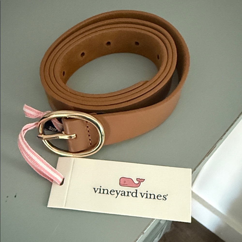 Vineyard Vines Brown Leather Belt with Gold Buckle